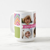 Muttertag 4 Foto Collage Pink Green Chevrons Kaffeetasse (Vorderseite Links)