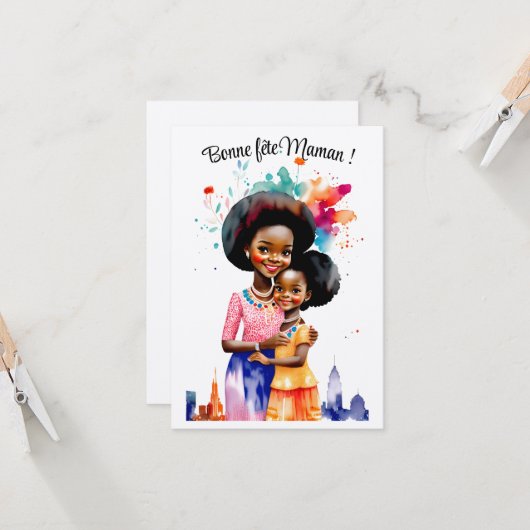 Muttertag. Afro Aquarelles Karte (Vorderseite/Rückseite Beispiel)