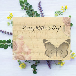 Muttertag alte Noten Rosen Schmetterling Postkarte