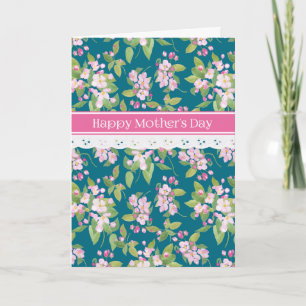 Muttertag Apple Blossom, Spitzen Trim Dunkelblau Karte