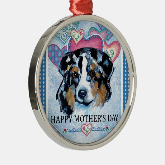 MUTTERTAG AUSTRALIAN SHEPHERD SILBERNES ORNAMENT (Rechts)