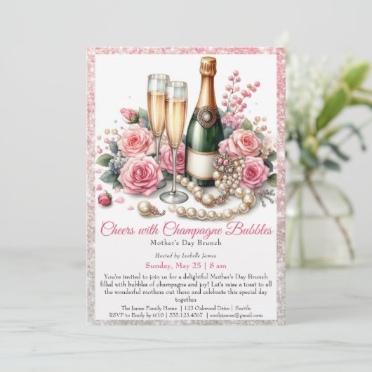 Muttertag - Beifall mit Champagnerbläschen Einladung (Stehend Vorderseite)