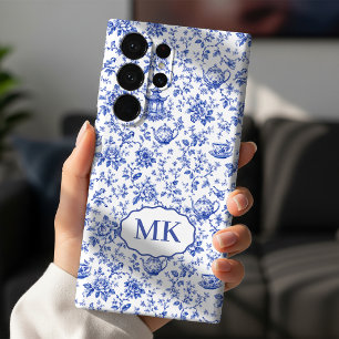 Muttertag Blaues Toile-Monogramm-Brautinitial Samsung Galaxy Hülle