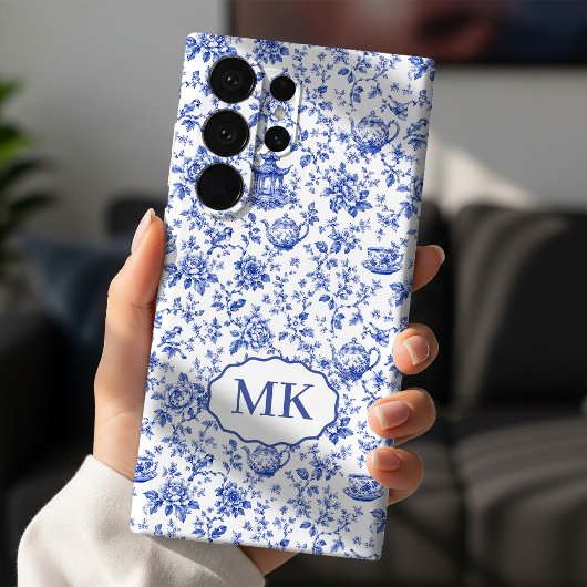 Muttertag | Blaues Toile-Monogramm-Brautinitial Samsung Galaxy Hülle
