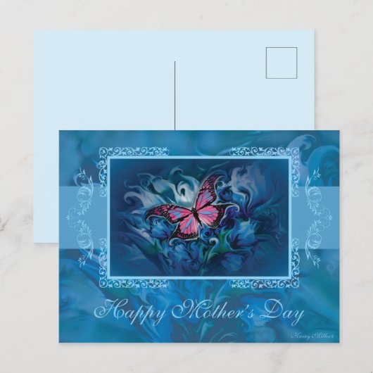Muttertag, Blue Floral Postkarte (Vorne/Hinten)