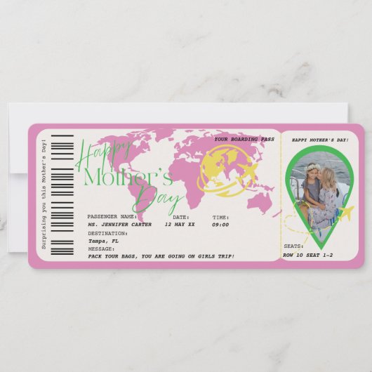 Muttertag Boarding Überraschen Gutschein Einladung (Vorderseite)