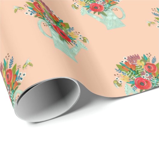 Muttertag Boho Blume Illustration Rosa Geschenkpapier (Rolleneckpunkt)