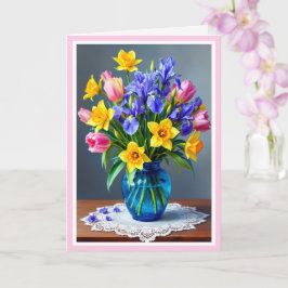 Muttertag Bouquet of Daffodils Iris & Tulips Karte