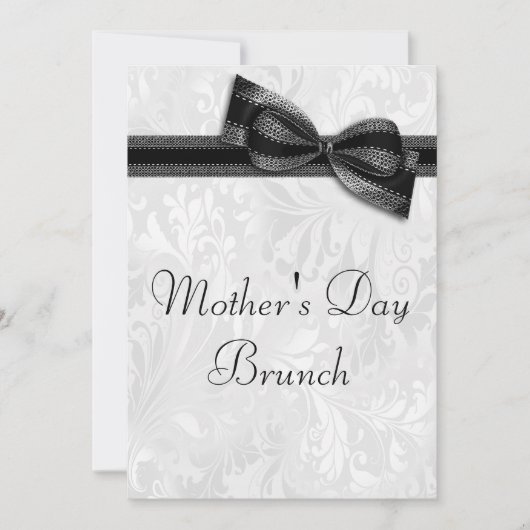 Muttertag Brunch Damask und Imitat Bow Einladung (Vorderseite)