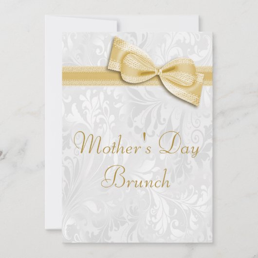 Muttertag Brunch Damask und Imitat Bow Einladung (Vorderseite)