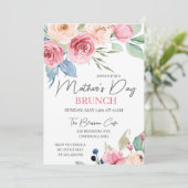 Muttertag Brunch Rosa Rose Aquarell Einladung (Stehend Vorderseite)