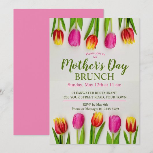 Muttertag Brunch Tulip Floral Einladung (Vorne/Hinten)