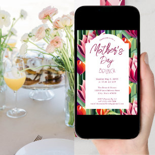 Muttertag Brunch Weißes botanisches Muster Einladung