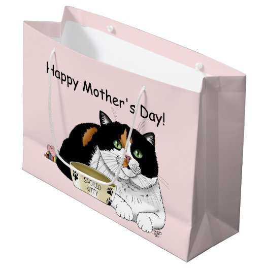 Muttertag Calico Katze Große Geschenktüte (Vorderseite Schrägansicht)