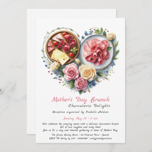 Muttertag Charcuterie Brunch Einladung (Vorne/Hinten)