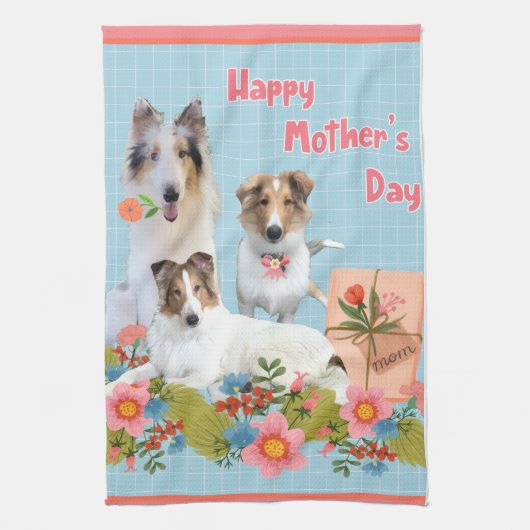 Muttertag Collies und Blumen Geschirrtuch (Vertikal)