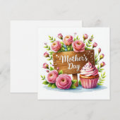 Muttertag-Cupcake und Rosen  Feiertagskarte (Vorne/Hinten)