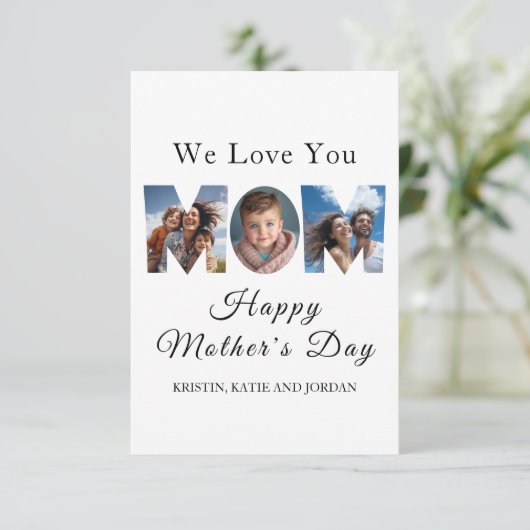 Muttertag Custom 3 Foto Collage Dankeskarte (Stehend Vorderseite)