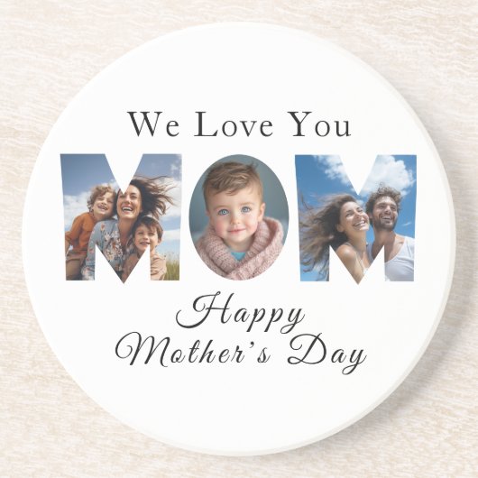 Muttertag Custom 3 Foto Collage Getränkeuntersetzer (Vorne)
