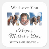 Muttertag Custom 3 Foto Collage Quadratischer Aufkleber (Vorderseite)