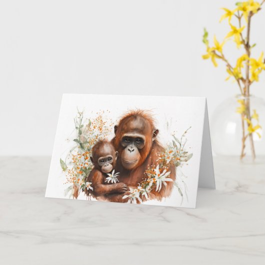 Muttertag der Affen und Babys Karte (Gelbe Blume)