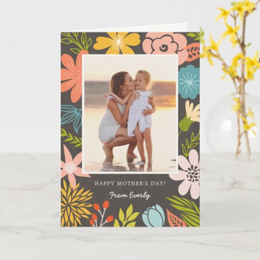 Muttertag der Blumenrahmen-Foto Karte (Gelbe Blume)