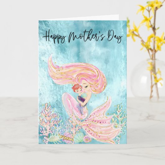 Muttertag der Meerjungfrau mit Kind Karte (Gelbe Blume)