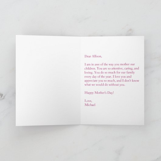 Muttertag der psychischen Ehefrau Karte (Innenseite)