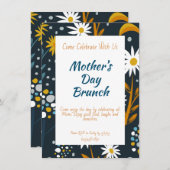 Muttertag Einladung - Dunkelblau mit Blume (Vorne/Hinten)