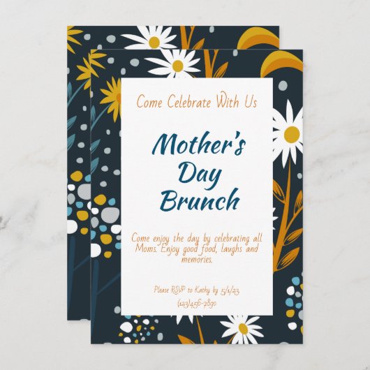 Muttertag Einladung - Dunkelblau mit Blume (Vorne/Hinten)