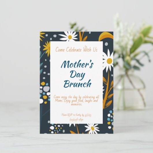 Muttertag Einladung - Dunkelblau mit Blume (Stehend Vorderseite)