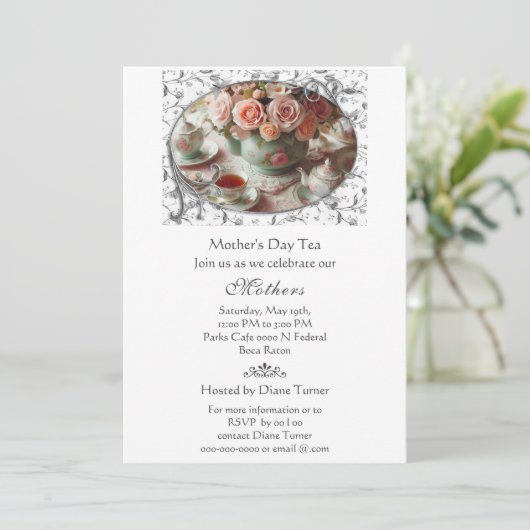 Muttertag Elegantes Tea Party Einladung (Stehend Vorderseite)