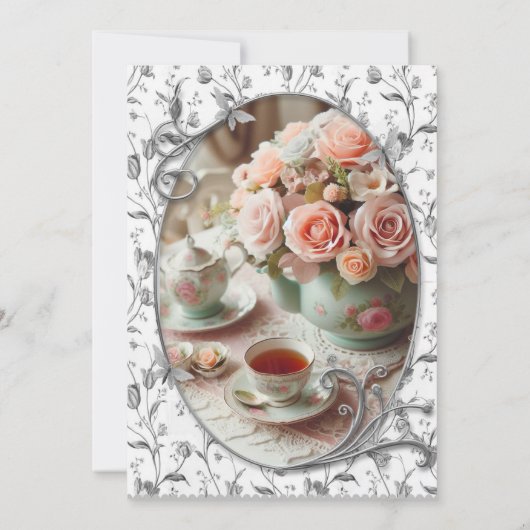 Muttertag Elegantes Tea Party Einladung (Rückseite)