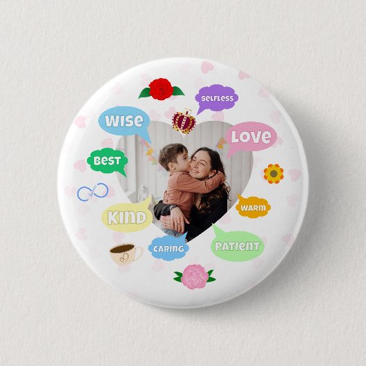 Muttertag Foto Wortwolken Beste Mutter Mutter Button (Vorderseite)