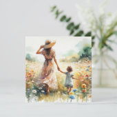 Muttertag Frau und Kind auf einem Blumenfeld Karte (Stehend Vorderseite)