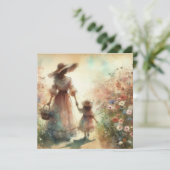 Muttertag Frau und Kind auf einem Blumenfeld Karte (Stehend Vorderseite)