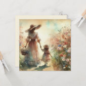 Muttertag Frau und Kind auf einem Blumenfeld Karte (Vorderseite/Rückseite Beispiel)