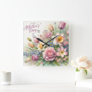Muttertag: FrühlingsblütenBouquet Quadratische Wanduhr