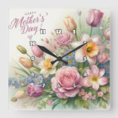Muttertag: FrühlingsblütenBouquet Quadratische Wanduhr (Vorderseite)