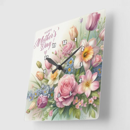 Muttertag: FrühlingsblütenBouquet Quadratische Wanduhr (Winkel)