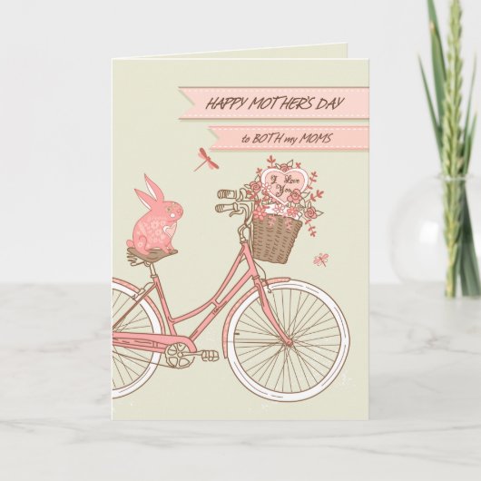 Muttertag für beide Mamas Fahrrad mit Blume Karte (Vorderseite)
