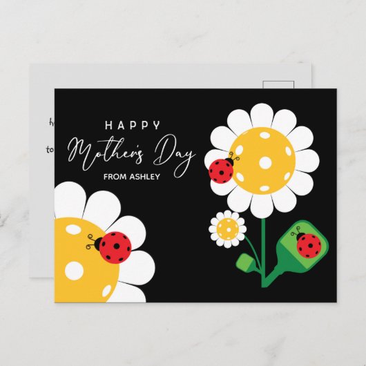Muttertag für Pickleball-Mama, schwarz Postkarte (Vorne/Hinten)