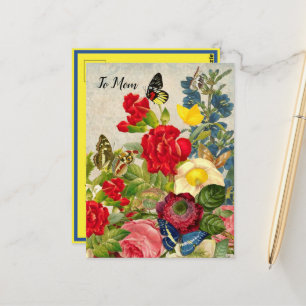 Muttertag Garten Nelken Rosen Schmetterlinge Postkarte