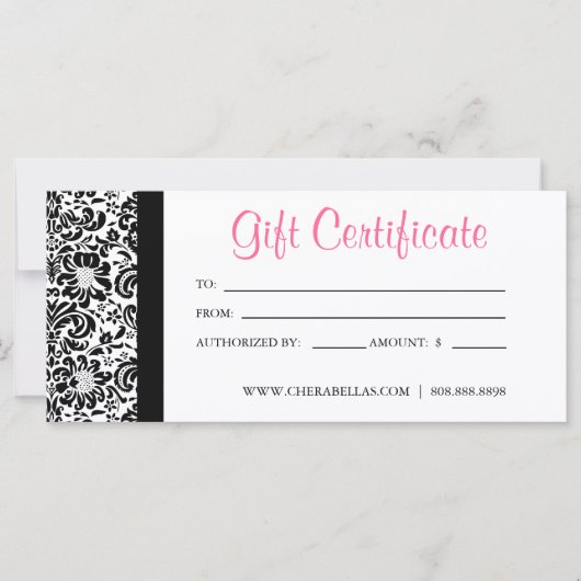 Muttertag Geschenkgutscheine Salon Pink Damask (Vorderseite)