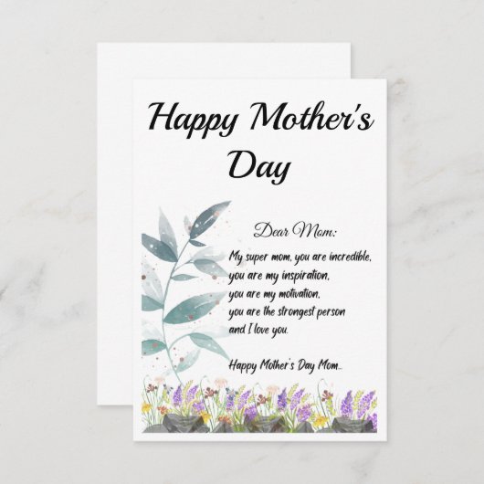 Muttertag Geschenkkarte/Muttertag Dankeskarte (Vorne/Hinten)