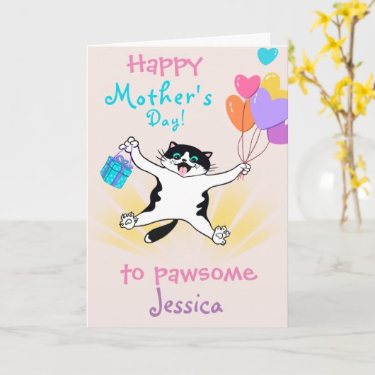 Muttertag gespielt Tuxedo Kitty Karte (Gelbe Blume)