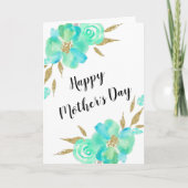 Muttertag Gold Aquamarines blaues Blumendesign Karte (Vorderseite)