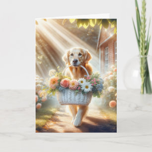 Muttertag Goldener Retriever mit Blume-Korb Karte