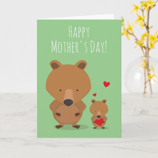 Muttertag grüner Tierbär - Herz Karte (Gelbe Blume)