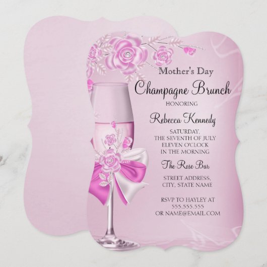 Muttertag Hübsch Rosa Champagner Brunch Einladung (Vorne/Hinten)